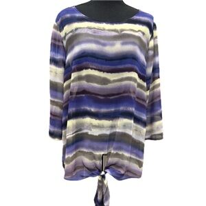 Chico’s Purple Lavender Watercolor Stripe Tie Front Top 2 (L)